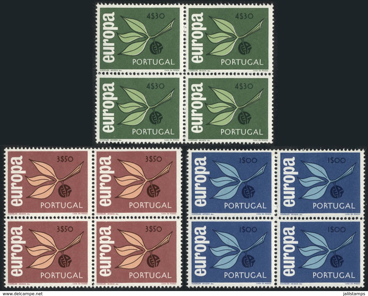 PORTUGAL: Yvert 971/973, 1965 Topic Europa, MNH Blocks Of 4, Excellent Quality, Catalog Value Euros 100. - Andere & Zonder Classificatie