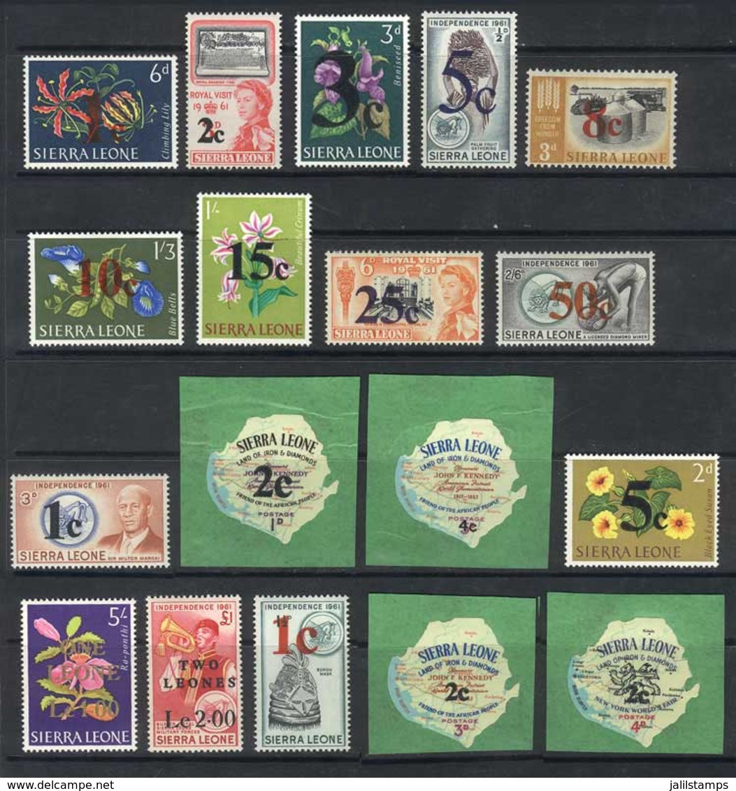 SIERRA LEONE: Sc. 271/9 + 280/5 + 286/99, 1964 And 1965, 3 Sets Of Surcharged Stamps, Never Hinged, Very Fine Quality. - Sierra Leone (1961-...)