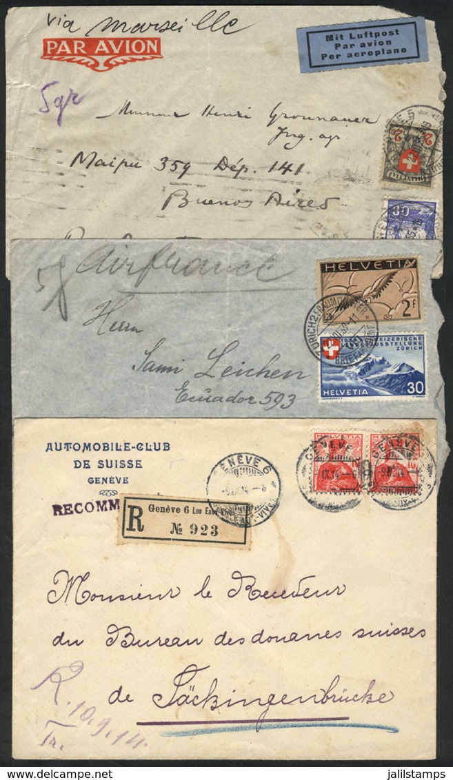 SWITZERLAND: 2 Airmail Covers Sent (via Air France) To Argentina In 1935 And 1939, Also A Registered Cover Of The Swiss  - Other & Unclassified