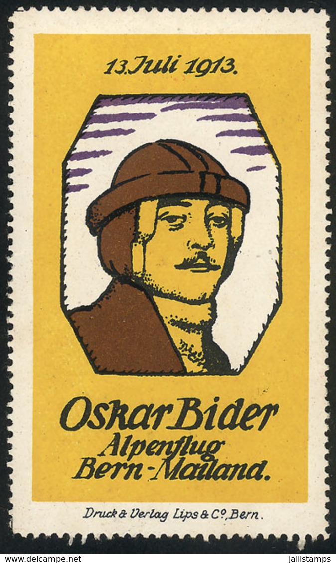 SWITZERLAND: Aviator Oskar Bider, Flight Over The Alps From Bern To Mailand, 13/JUL/1913, VF Quality! - Otros & Sin Clasificación