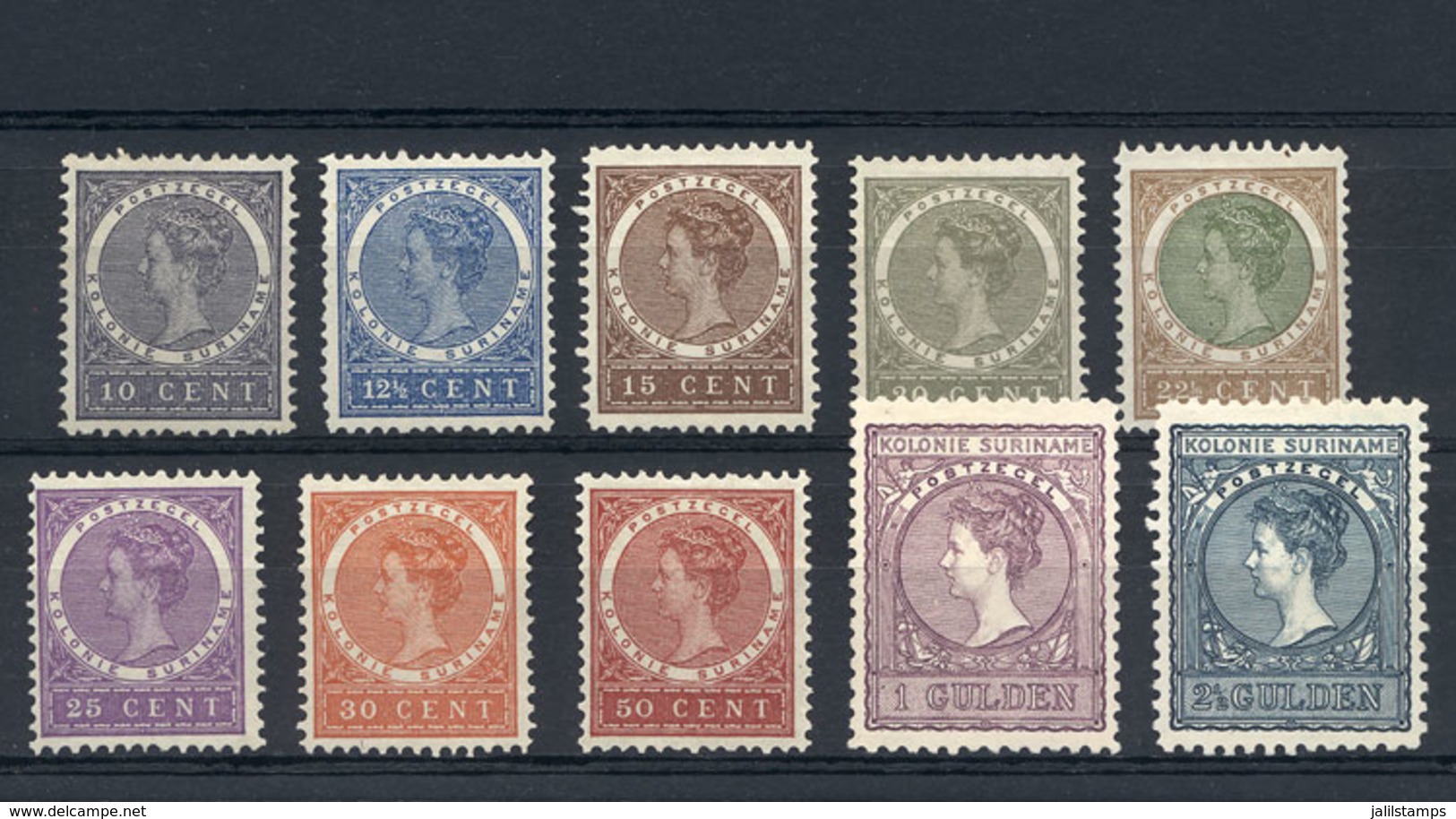 SURINAME: Yvert 48/57, 1904-8 Queen Wilhelmina, Compl. Set Of 10 Values Issued Without Gum, Excellent Quality, Rare! - Suriname