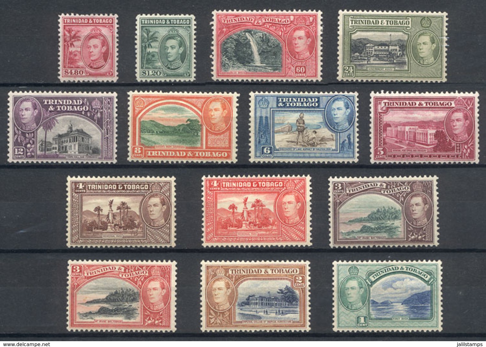 TRINIDAD & TOBAGO: Sc.50/61, 1938/41 George V And Landscapes, Complete Set Of 14 Values, VF Quality. - Trinidad & Tobago (...-1961)