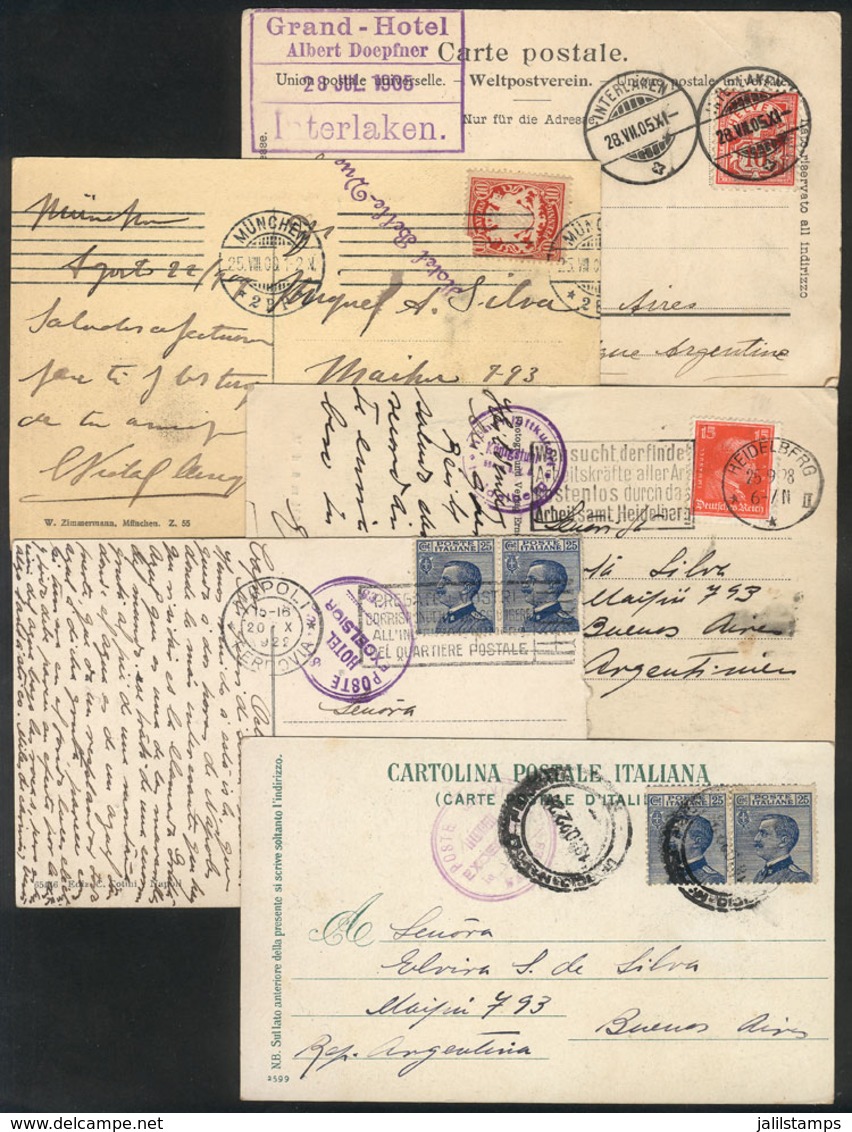 WORLDWIDE: HOTEL MARKS: 5 PCs Sent To Argentina Between 1905 And 1928 From Germany, Switzerland And Italy, All With Attr - Other & Unclassified