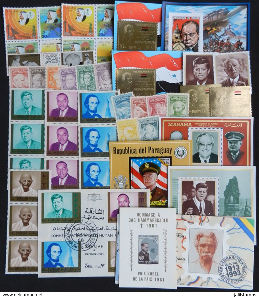 WORLDWIDE: FAMOUS PERSONS: Lot Of Complete Sets, Souvenir Sheets And A Booklet, Including 2 Stamps In Gold (one Imperfor - Other & Unclassified