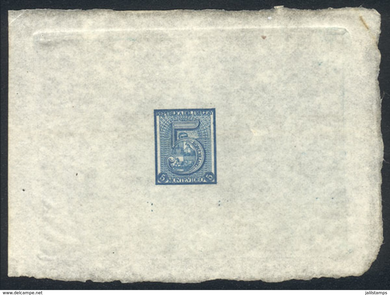 URUGUAY: Yvert 30, 1866 5c. Blue, Die Essay Printed On Thin Paper, Unadopted Design, Superb! - Uruguay