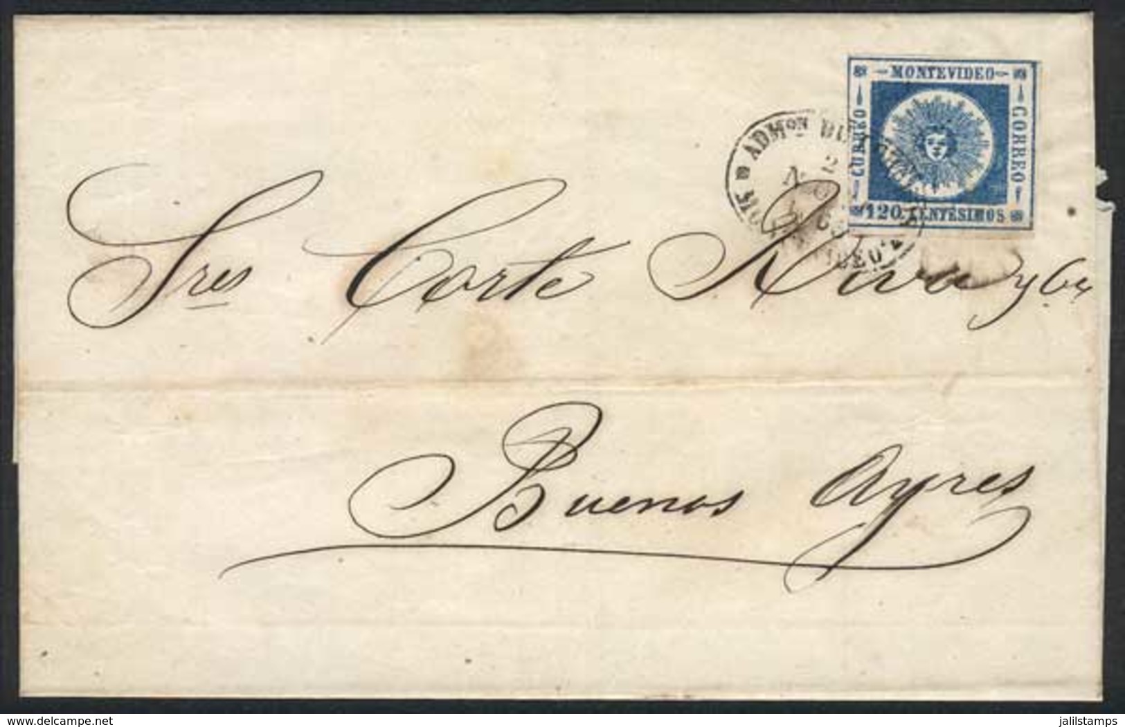 URUGUAY: Folded Cover Franked By Sc.16 (120c. Bold Figures) Of 3 Margins, Sent From Montevideo To Buenos Aires On 24/NO/ - Uruguay