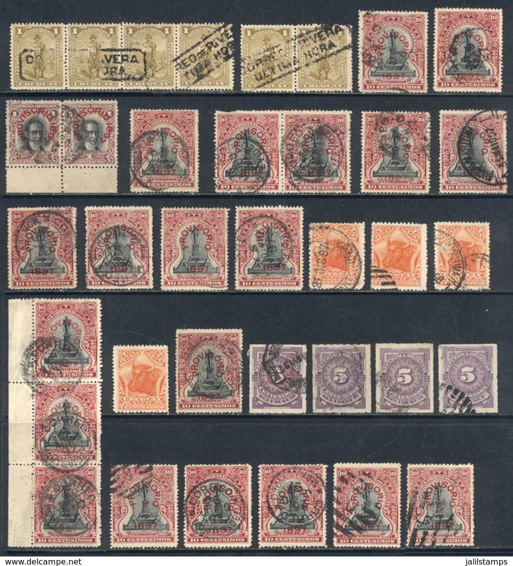 URUGUAY: Lot Of Old Stamps Including Many Pairs And Strips, And Very Interesting Cancels, Excellent Quality, Good Opport - Uruguay
