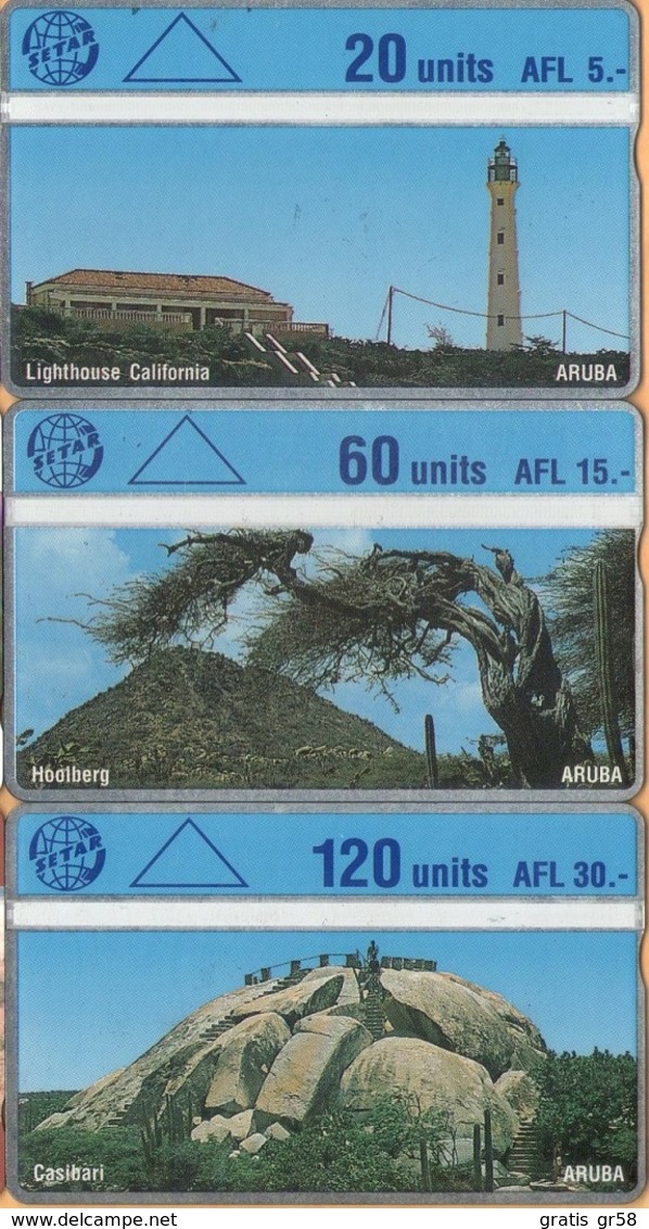 Aruba - Landis & Gyr, 3 Different Phonecards,  20U/405k, 60U/503VB, 120U/405K, Mint As Scan - Aruba