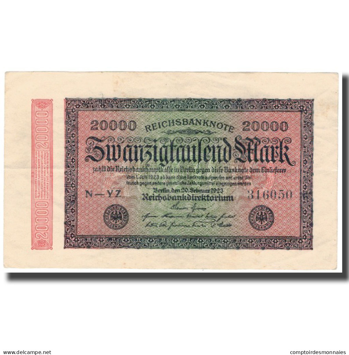 Billet, Allemagne, 20,000 Mark, 1923, 1923-02-20, KM:85a, TTB - 20.000 Mark