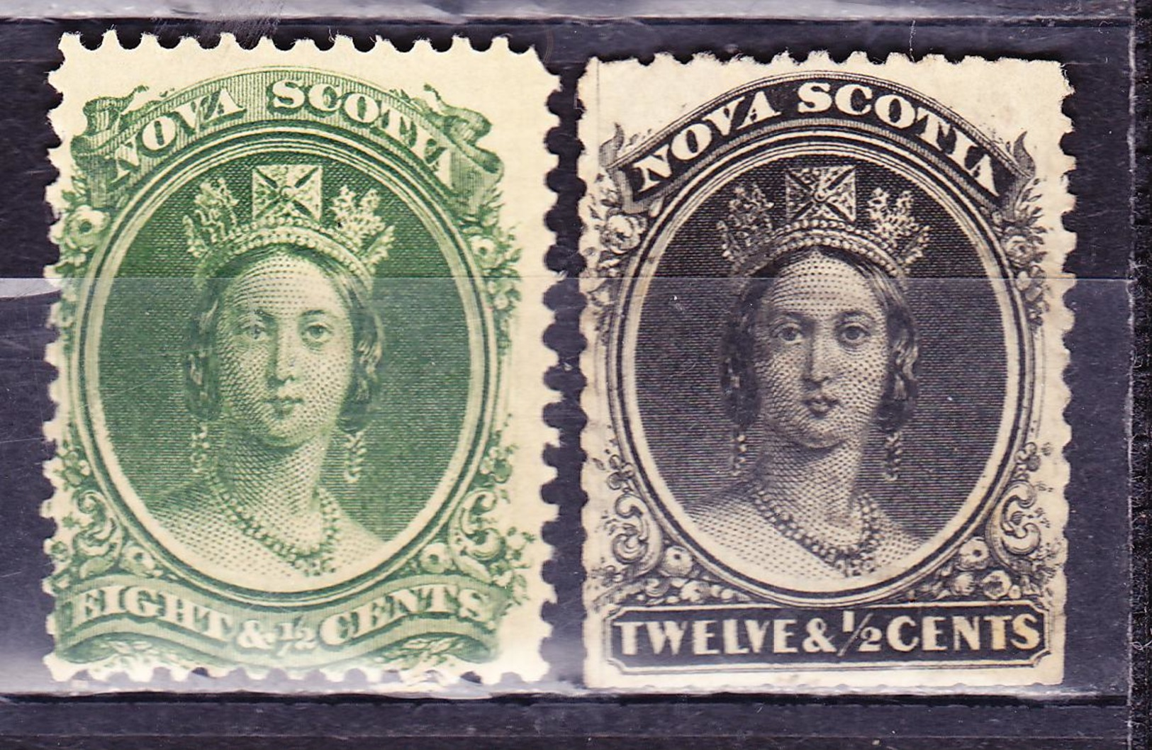 NOVA SCOTIA 1860-1863 QUEEN VICTORIA EIGHT & HALF CENTS GREEN MH AND TWELVE & HALF FINE USED SC# 11-13 - Neufs