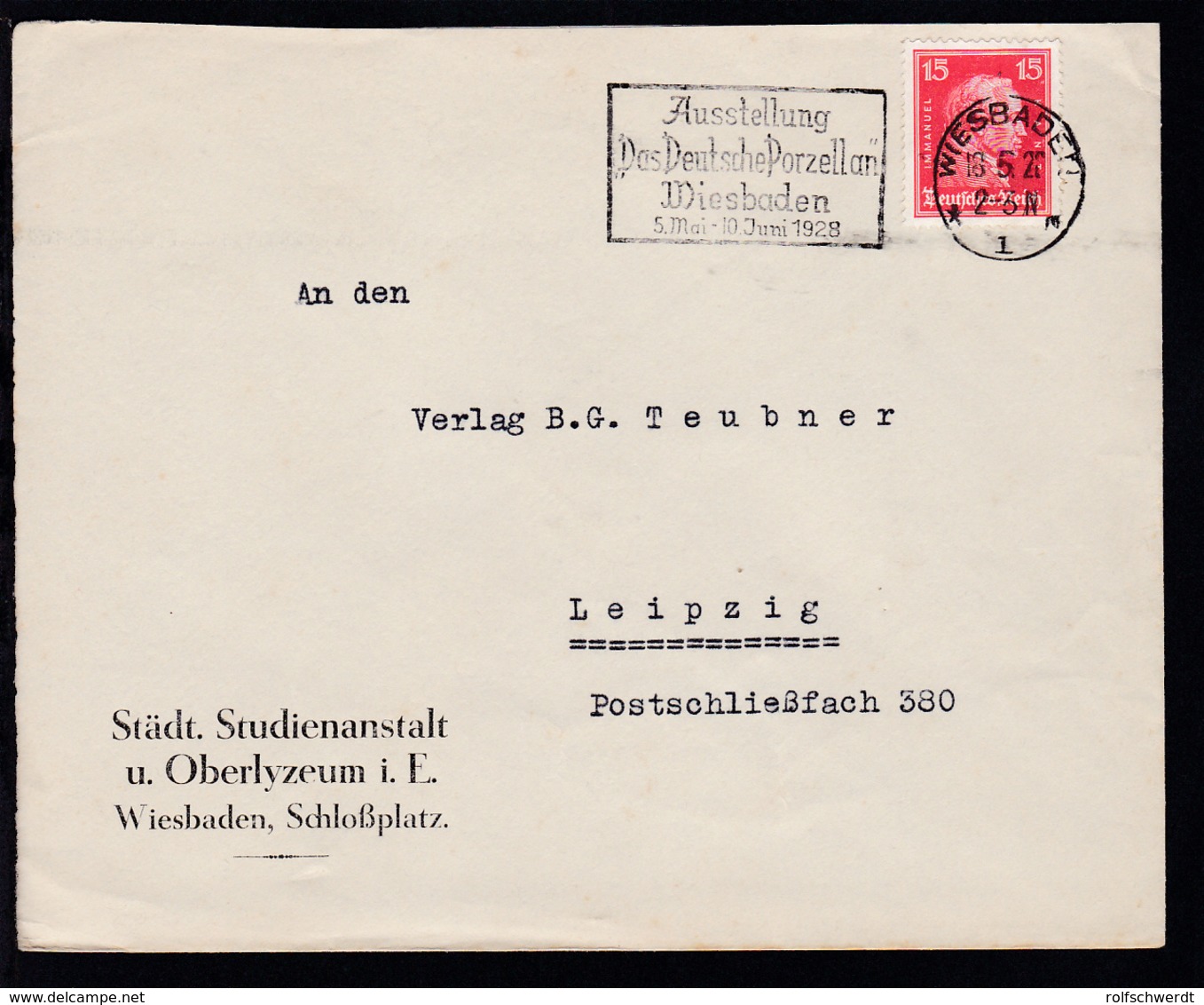 Wiesbaden Maschinenstempel WIESBADEN * 1 M 18.5.27 Ausstellung "Das Deutsche  - Autres & Non Classés