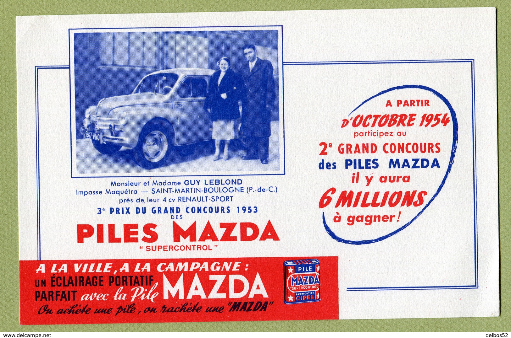 RENAULT 4 CV  ( BUVARD : PILES MAZDA ) - Automotive