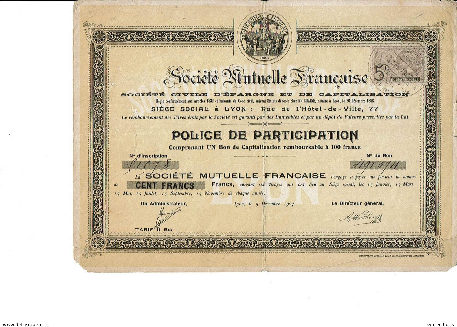 69-MUTUELLE FRANCAISE. STE ...STE CIVILE D'EPARGNE ET DE CAPITALISATION. LYON - Otros & Sin Clasificación