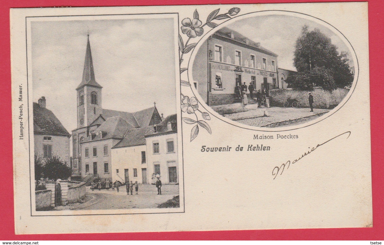 Kehlen - Souvenir ... 2 Vues ( Eglise , Maison Poeckes ) - 1906 ( Voir Verso ) - Autres & Non Classés