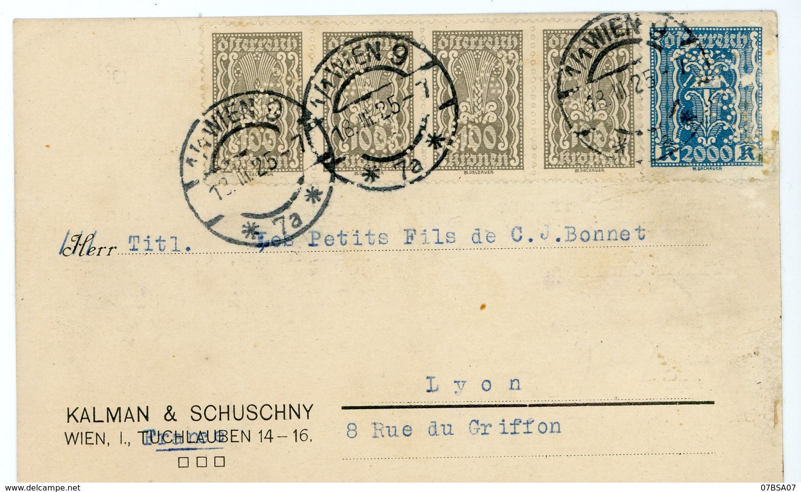 AUTRICHE CP PRIVEE 1925 WIEN TIMBRES PERFORE P.S.& K. (KALMAN & SCHUSCHNY) - Lettres & Documents