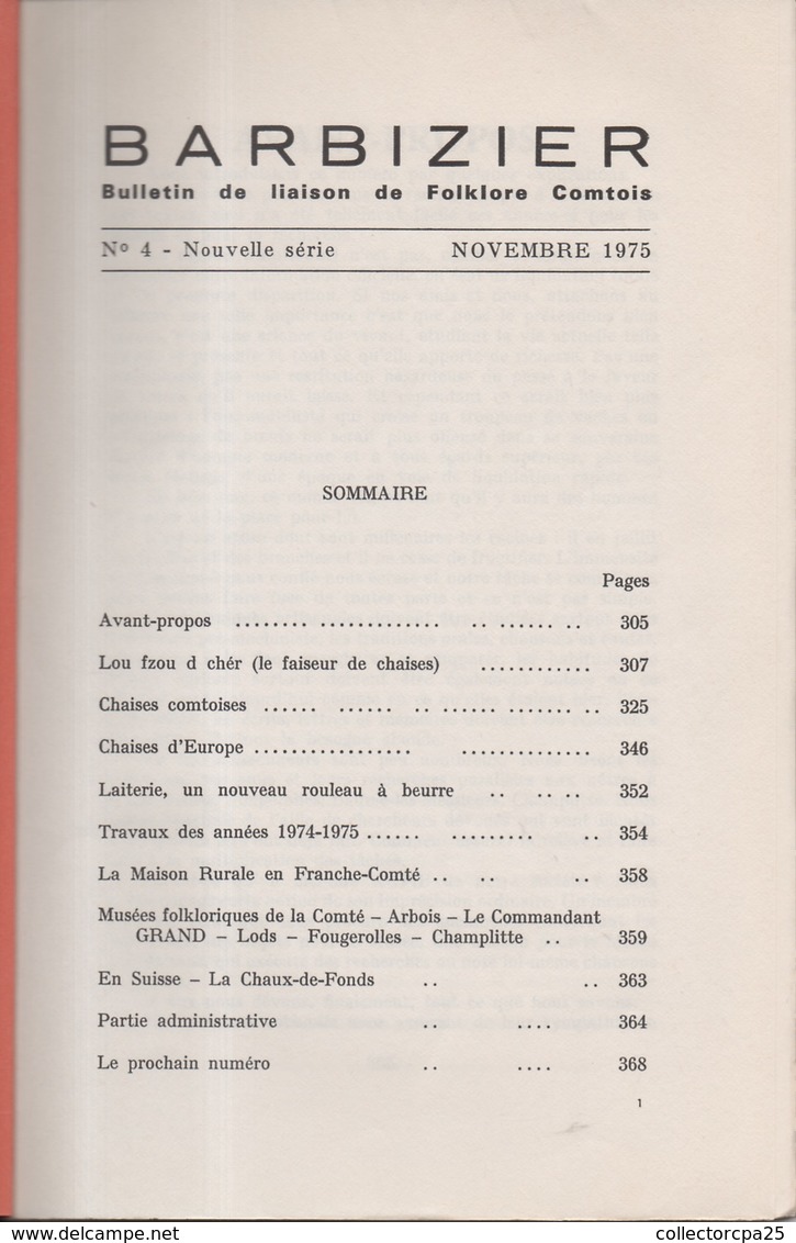 Bulletin De Liaison Folklore Comtois Besançon Doubs Barbizier N°4 Nouvelle Série Novembre 1975 - Franche-Comté