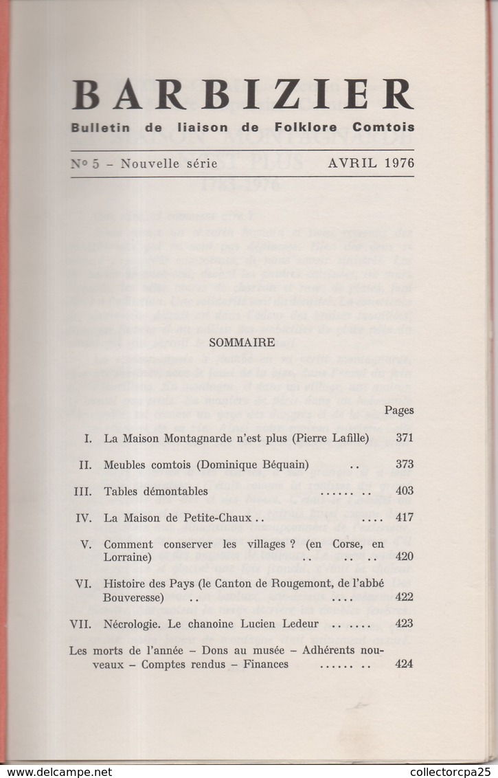 Bulletin De Liaison Folklore Comtois Besançon Doubs Barbizier N°5 Nouvelle Série Avril 1976 - Franche-Comté