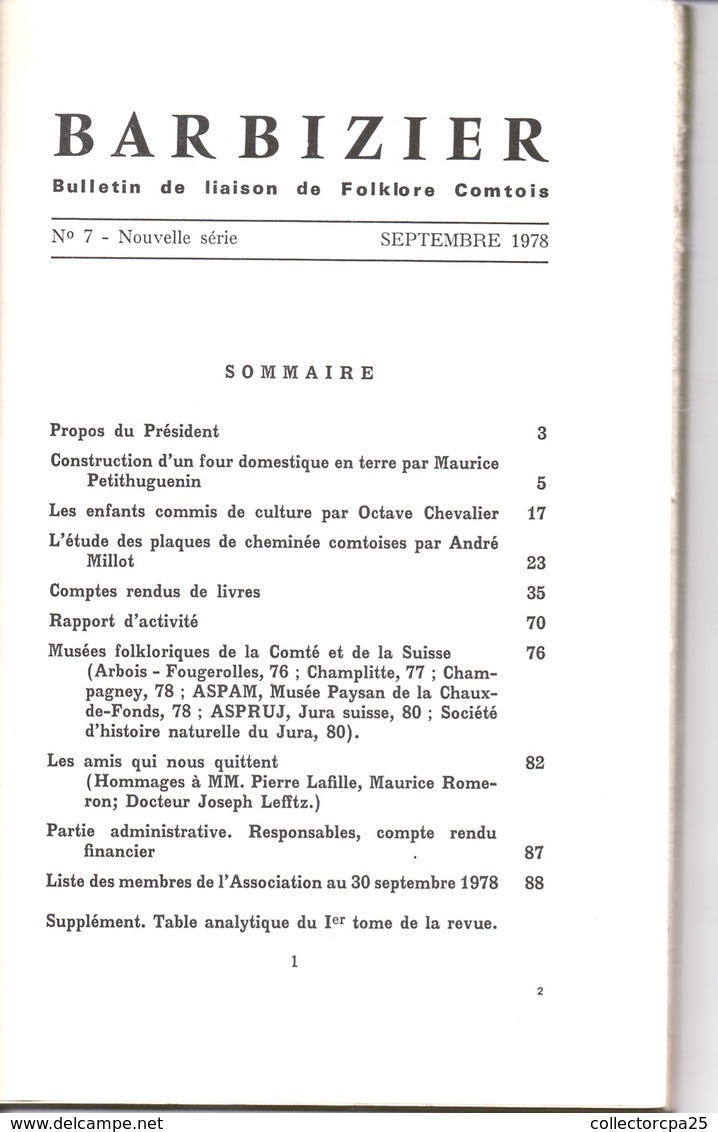 Bulletin De Liaison Folklore Comtois Besançon Doubs Barbizier N°7 Nouvelle Série Septembre 1978 - Franche-Comté