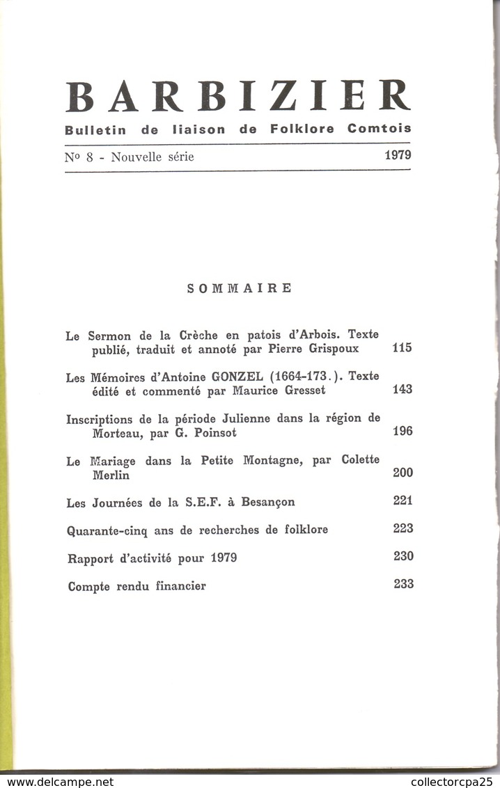 Bulletin De Liaison Folklore Comtois Besançon Doubs Barbizier N°8 Nouvelle Série Décembre 1979 - Franche-Comté
