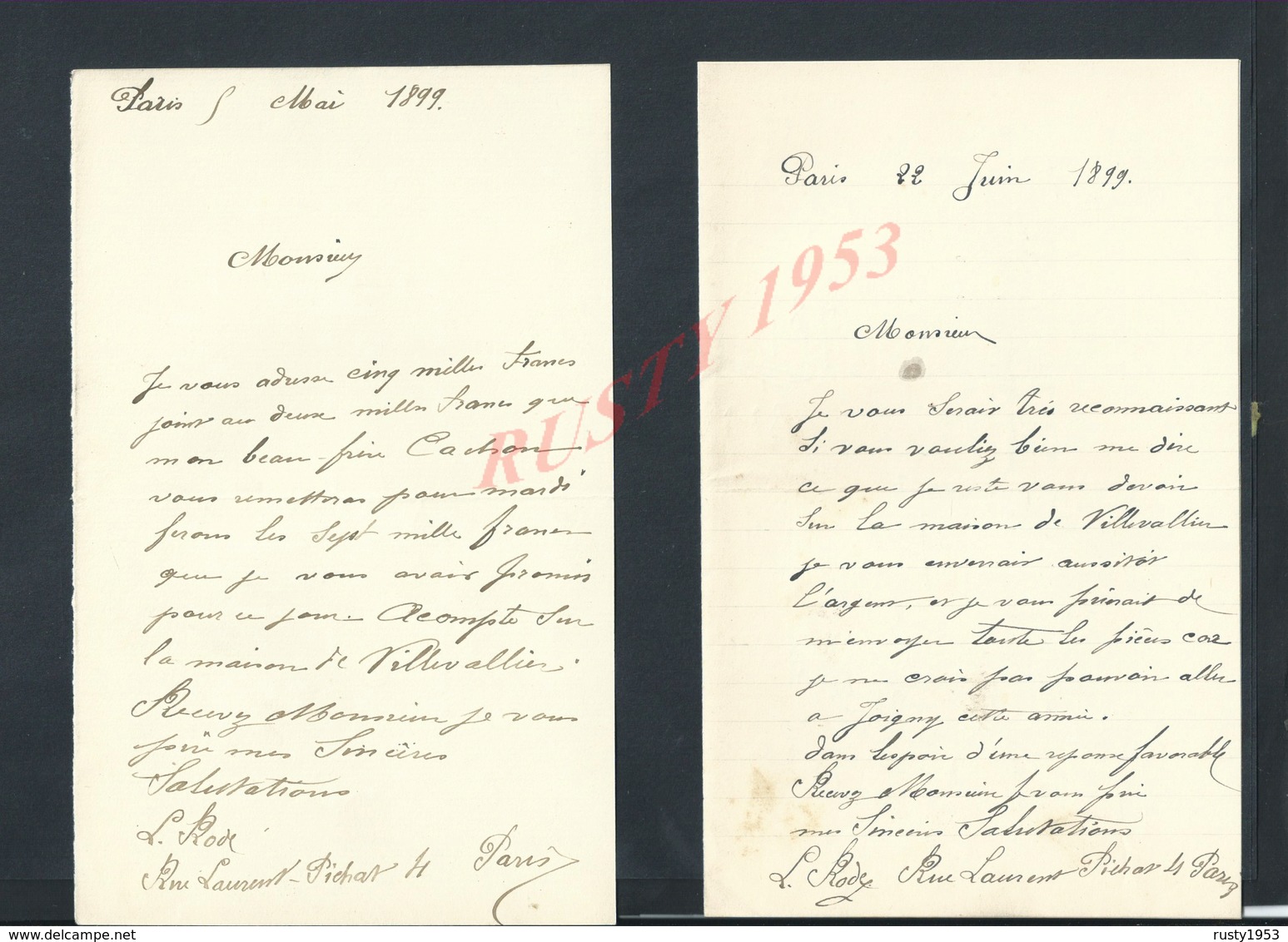 3 LETTRES DE Mr L RODE PARIS RUE LAURENT PICHAT N° 4   : - Manuscrits