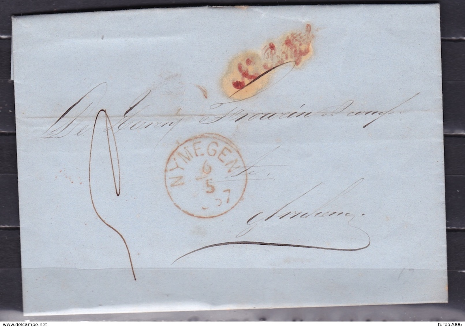 Nederland 1857 Ongefrankeerde Brief Na Posttijd Van Druten Via NIJMEGEN Naar ARNHEM Met Zwart Langstempel DRUTEN Achter - Brieven En Documenten