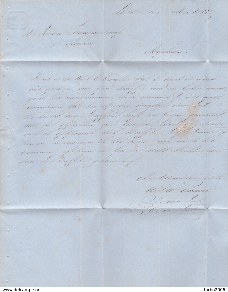 Nederland 1857 Ongefrankeerde Brief Na Posttijd Van Druten Via NIJMEGEN Naar ARNHEM Met Zwart Langstempel DRUTEN Achter - Brieven En Documenten