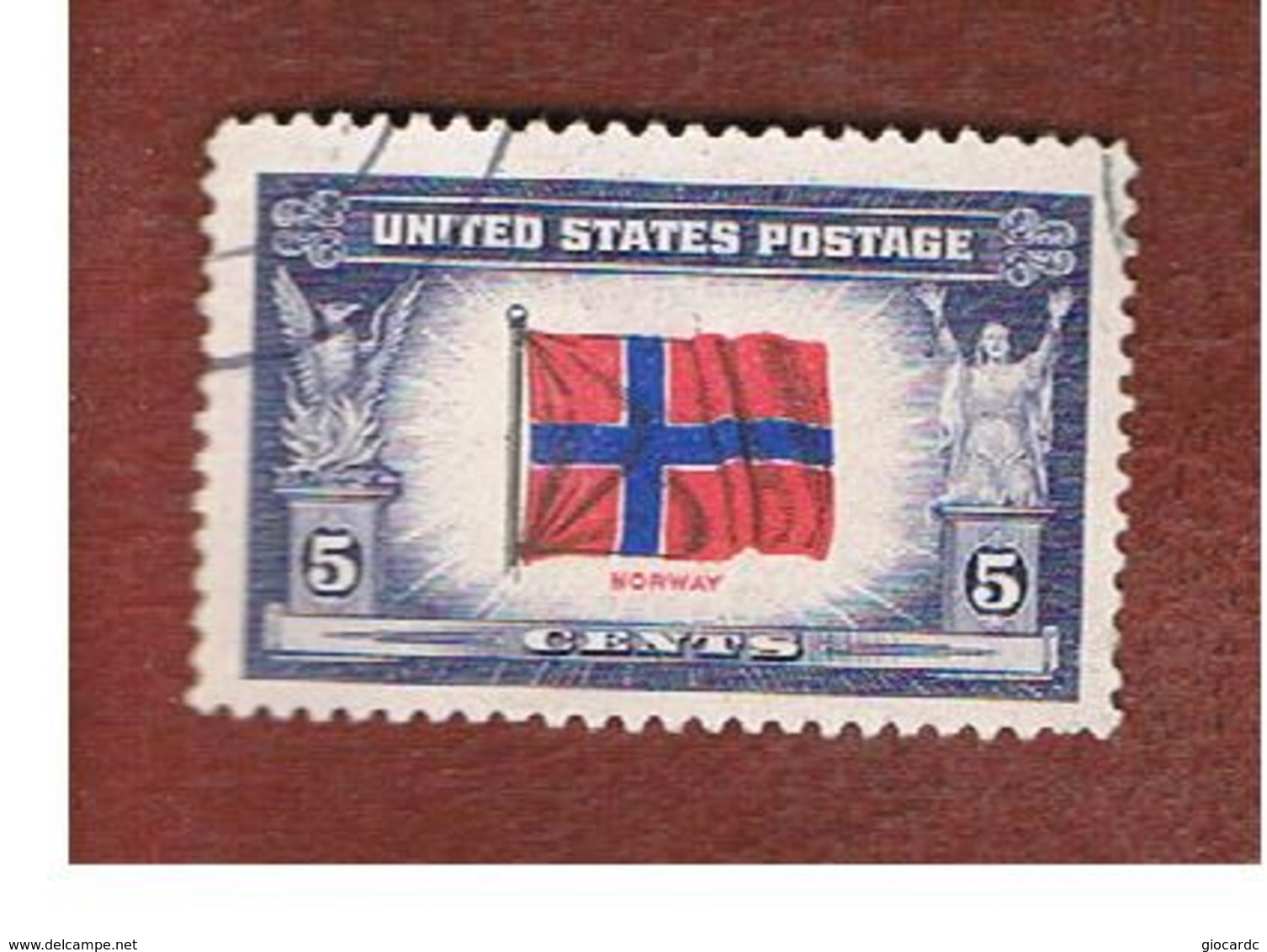 STATI UNITI (U.S.A.) - SG 908  - 1943  FLAGS OF OPPRESSED NATIONS: NORWAY  -  USED° - Usati