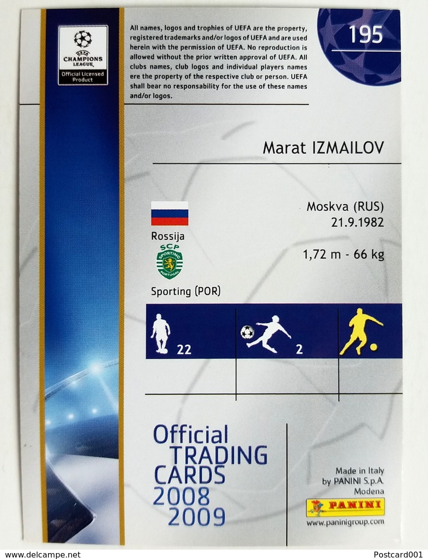 Marat Izmailov (Rossia) Team Sporting (Portugal) - Official Trading Card Champions League 2008-2009, Panini Italy - Einfach