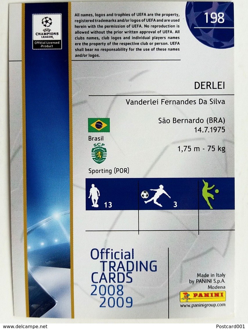 Vanderlei Da Silva (Brasil) Team Sporting (Portugal) - Official Trading Card Champions League 2008-2009, Panini Italy - Singles