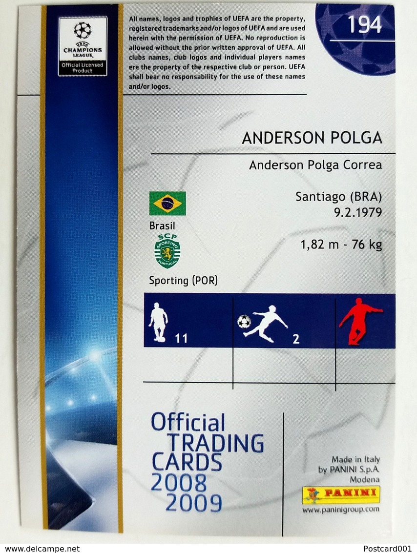 Anderson Polga (Brasil) Team Sporting (Portugal) - Official Trading Card Champions League 2008-2009, Panini Italy - Einfach