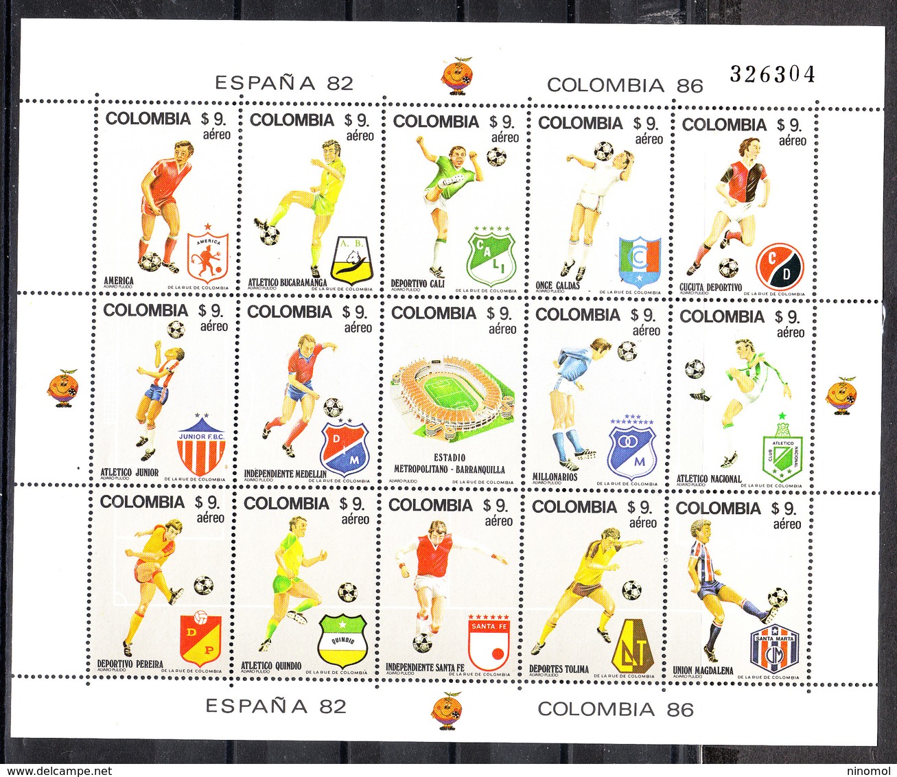 Colombia  - 1982. Calciatori E Clubs. Serie In Raro Blocco Numerato. Series In Rare Numbered Block MNH - 1982 – Espagne