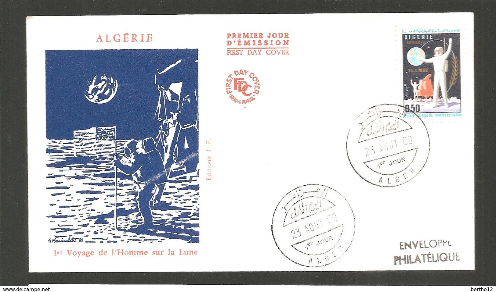 FDC  ALGERIE 1969 PREMIER VOYAGE DE L HOMME SUR LA LUNE - Algérie (1962-...)