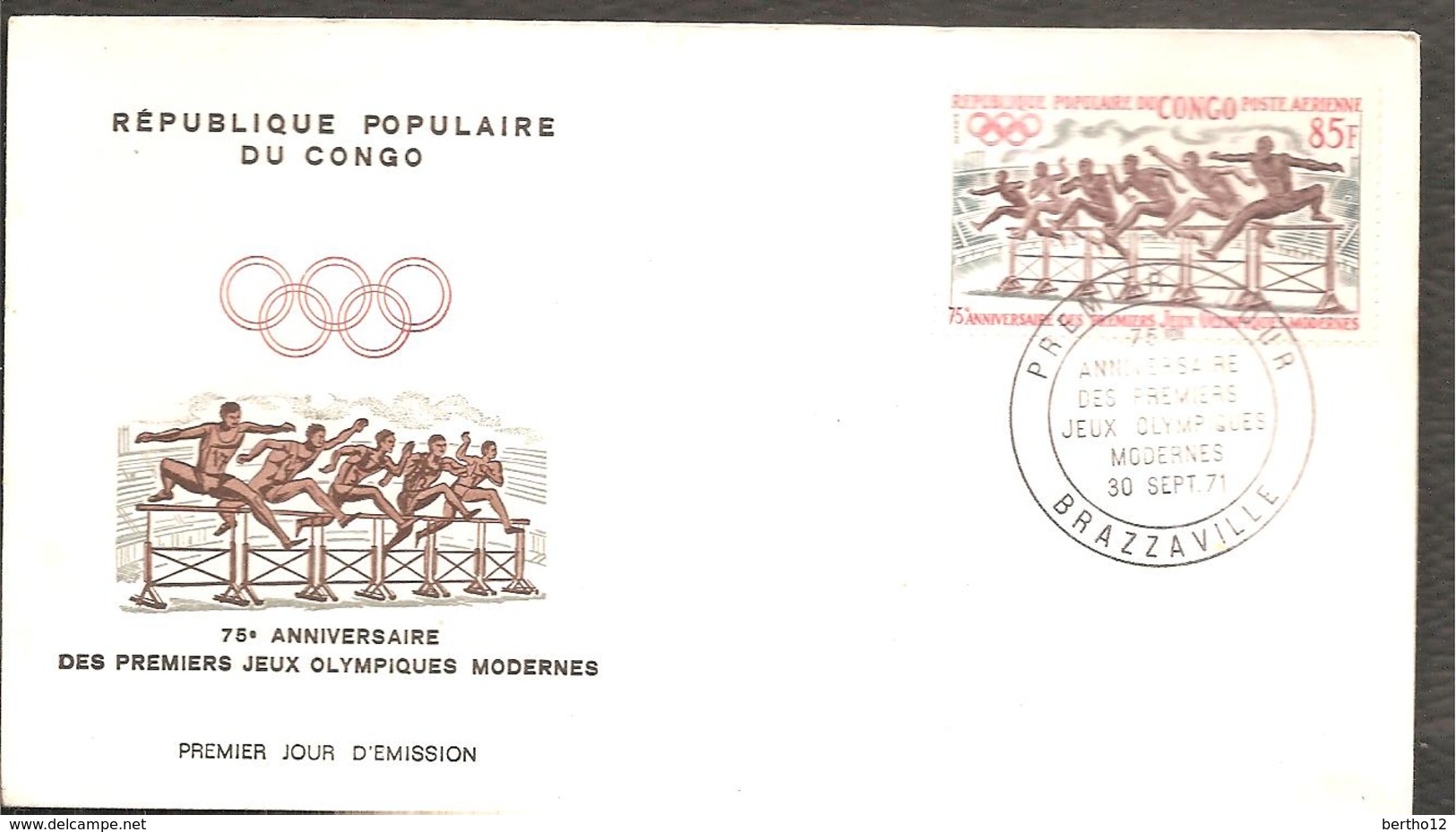 FDC  1971  CONGO  75 ANNIVERSAIRE DES JEUX OLYMPIQUES - FDC