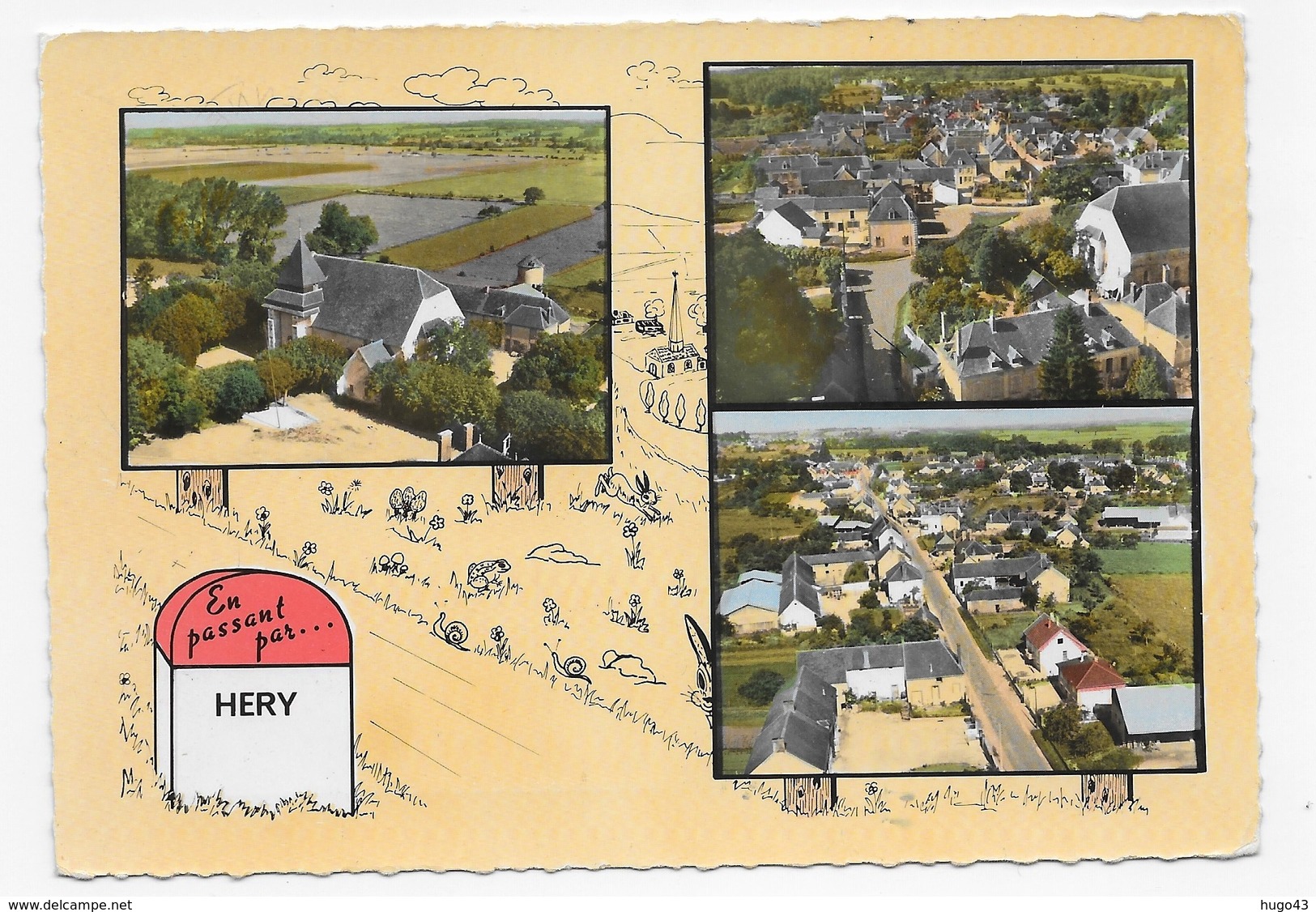 (RECTO / VERSO) HERY EN 1965 - N° 175 - MULTIVUES AERIENNES - Ed. LAPIE - FORMAT CPSM GF VOYAGEE - Hery