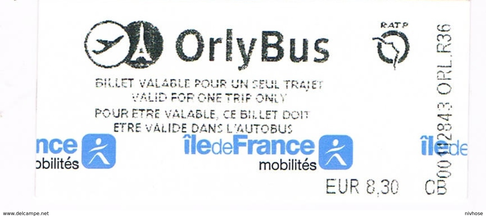 Titre Transport Orly Ticket  Bus  Non Metro Paris - Monde