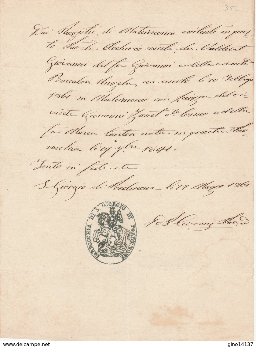 LETTERA Antica Del 1861 - PARROCCHIA SAN GIORGIO DI PORDENONE - Manuscripts