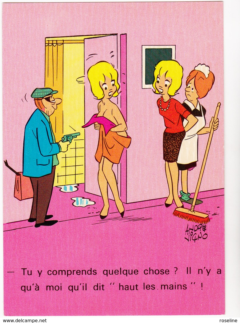 VIGNO André  Ed Borde N°97   - Humour Jumelles Cambrioleur  Femme Menage Balai - CPSM 10.5x15 BE  Neuve - Other & Unclassified