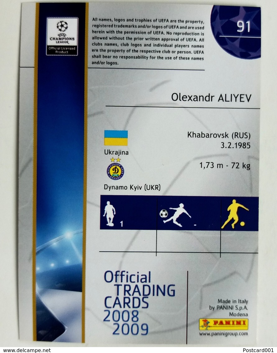 Olexandr Aliyev (RUS) Team Dynamo Kiev (UKR) - Official Trading Card Champions League 2008-2009, Panini Italy - Einfach