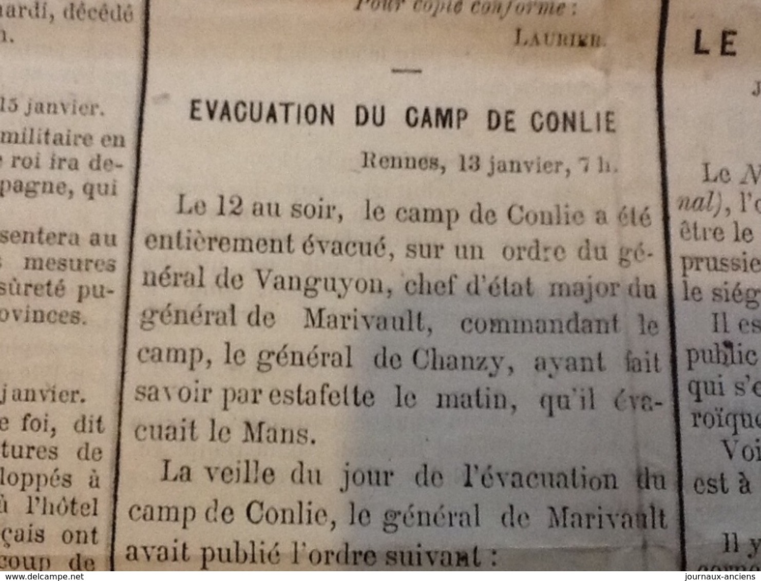 1871 Journal LA LIBERTÉ du 18 Janvier - GUERRE DE 1870 - UNE JOURNÉE DÉCISIVE - SIÈGE DE PARIS - CAMP DE CONLIE - PIGEON