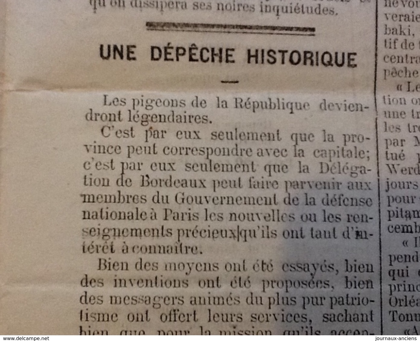 1871 Journal LA LIBERTÉ du 18 Janvier - GUERRE DE 1870 - UNE JOURNÉE DÉCISIVE - SIÈGE DE PARIS - CAMP DE CONLIE - PIGEON