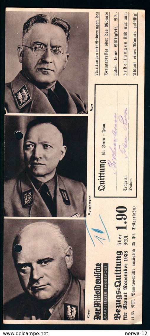 Militaria 2. Weltkrieg Foto Von Funktionären Im 3. Reich Auf Bezugsquittung Der Mitteldeutschen Zeitung Von 1938. - Deutsch