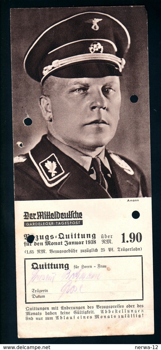 Militaria 2. Weltkrieg Foto Von Funktionären Im 3. Reich Auf Bezugsquittung Der Mitteldeutschen Zeitung Von 1938. - Deutsch