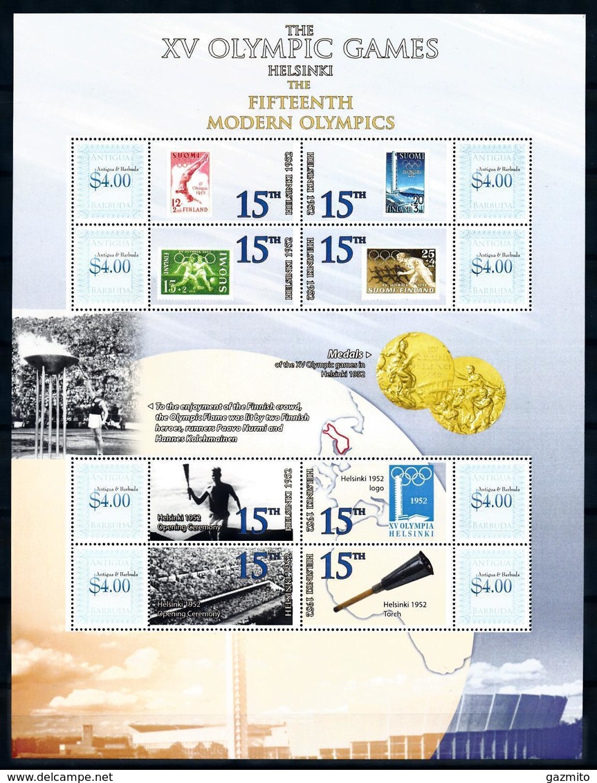 Antigua Bar. 2009, Olympic Games Helsinki Stamps On Stamp, Sheetlet - Sommer 1952: Helsinki