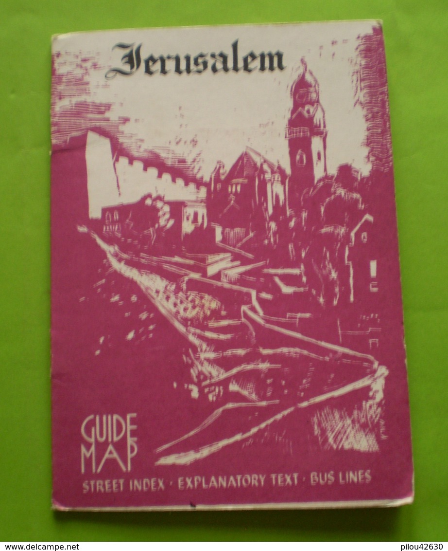 Jérusalem 1958 :map, Str.index, Bus Lines Guide ;explanatory Text; Publicités, Plan Avec Index Rues,places,bus .... - Culture