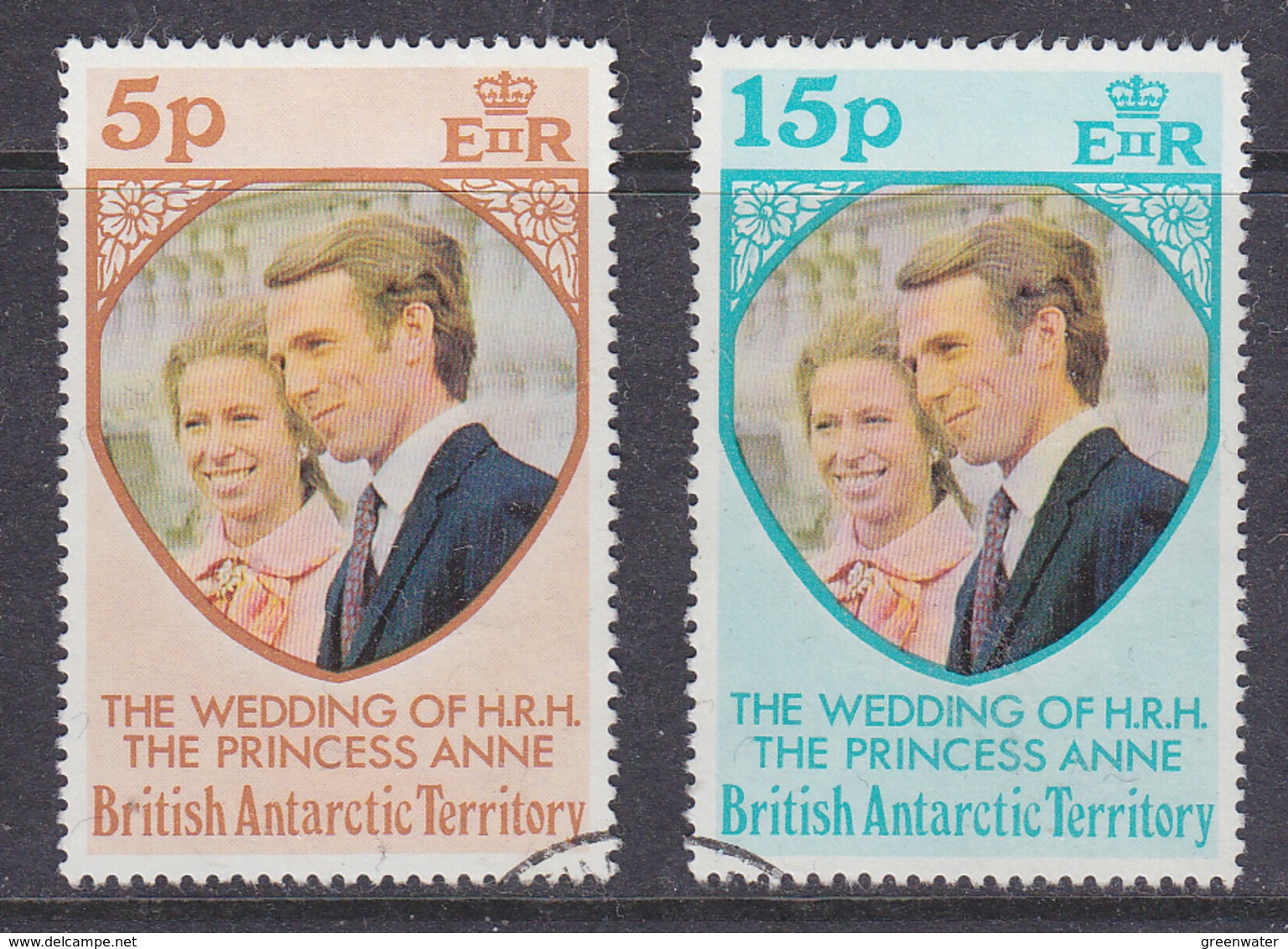 British Antarctic Territory (BAT) 1973 Royal Wedding Princess Anne 2v Used (42129) - Usati