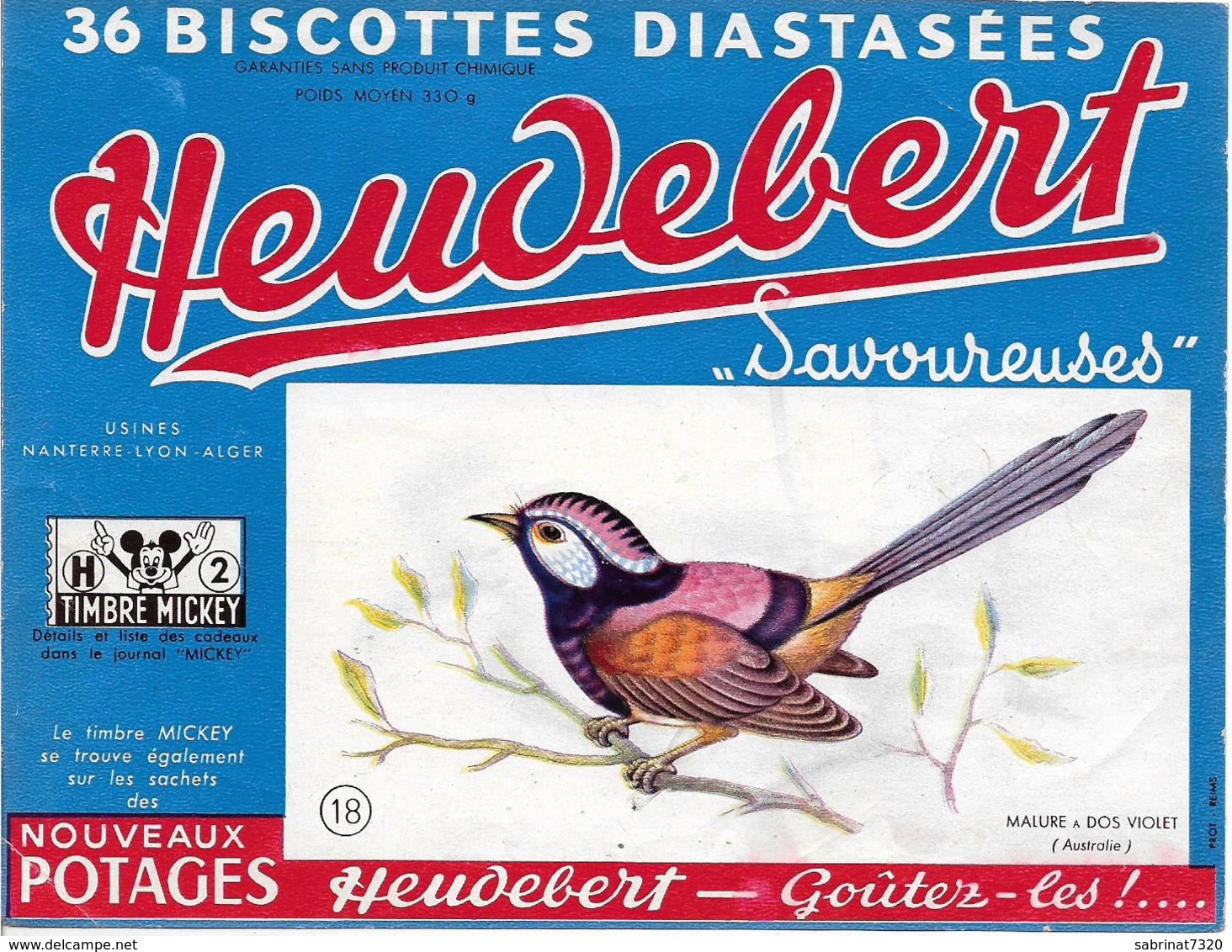 BUVARD 36 Biscottes Diastasées HEUDEBERT "Savoureuses" MALURE A DOS VIOLET (Australie) - Potages & Sauces