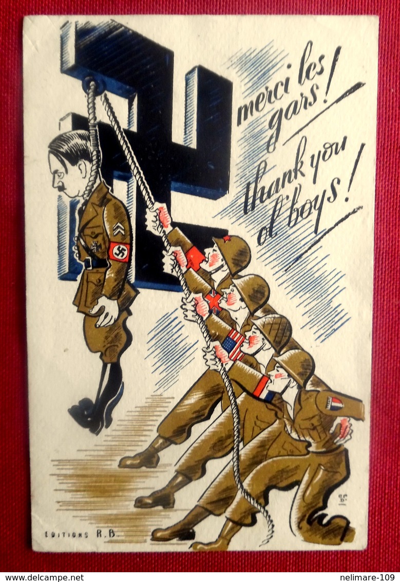 CPA ILLUSTREE EF D. HITLER PENDU à Une CROIX GAMMEE Par Les MILITAIRES ALLIES - Editions R.B. - Humoristiques