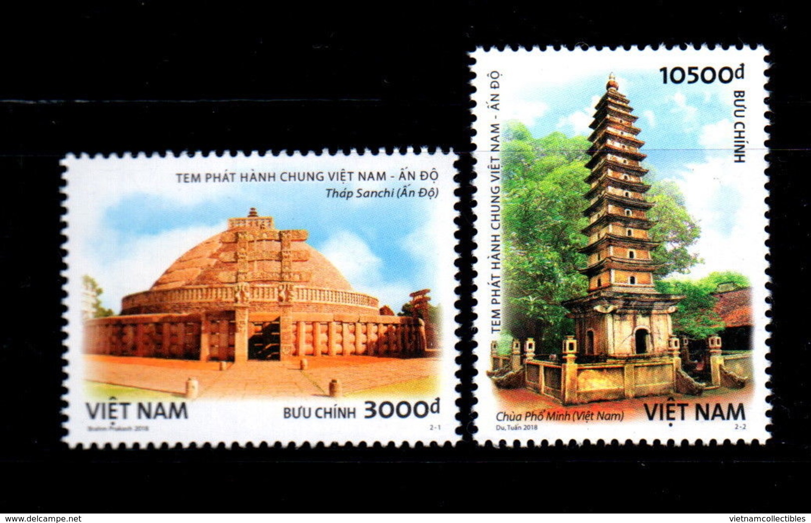 Vietnam Viet Nam MNH Perf Stamps 2018 : Join Issue With India / Pho Minh Pagoda & Sanchi Temple (Ms1087) - Vietnam