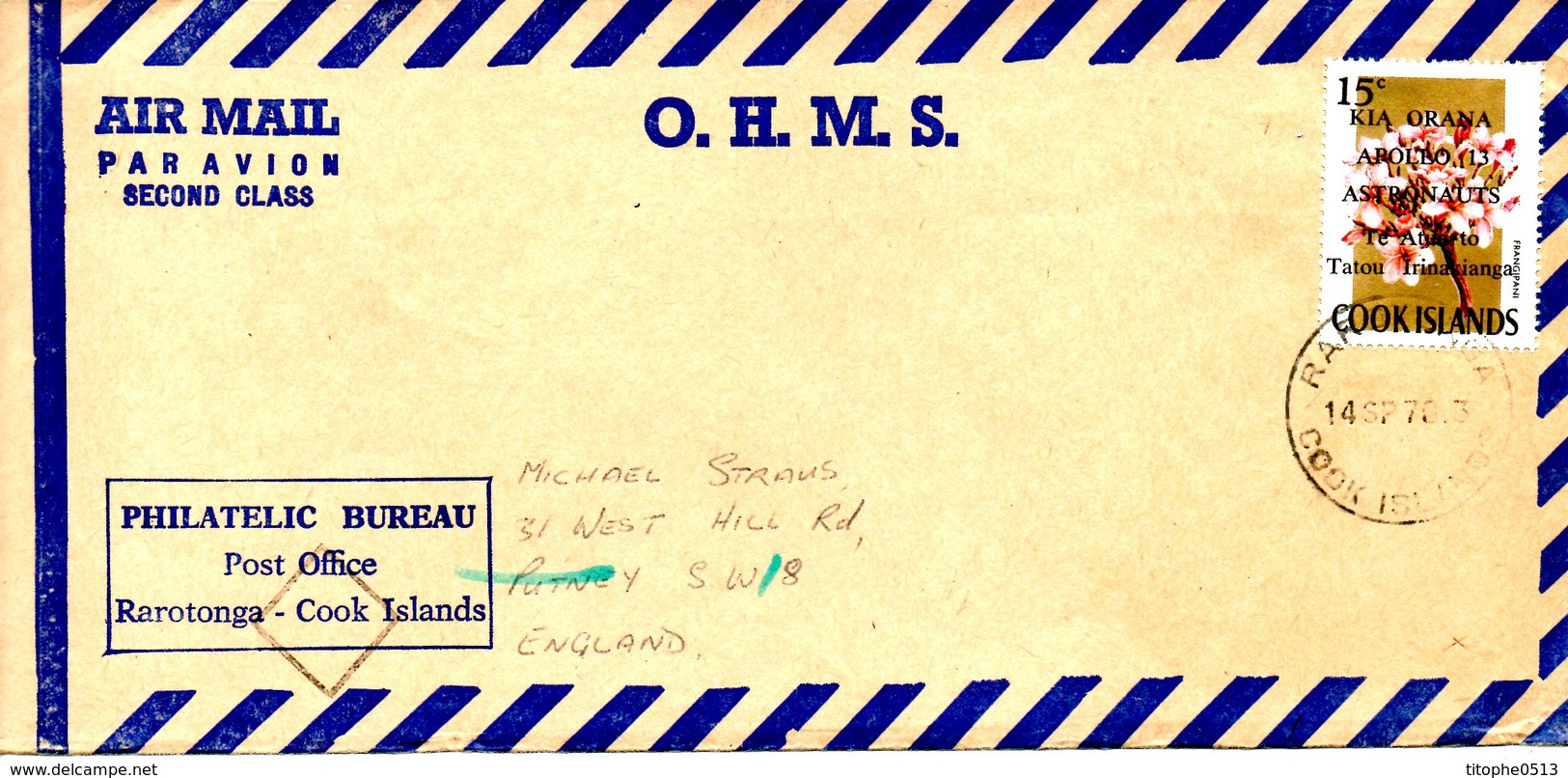 COOK. N°244 De 1970 Sur Enveloppe Ayant Circulé. Apollo XIII. - Ozeanien
