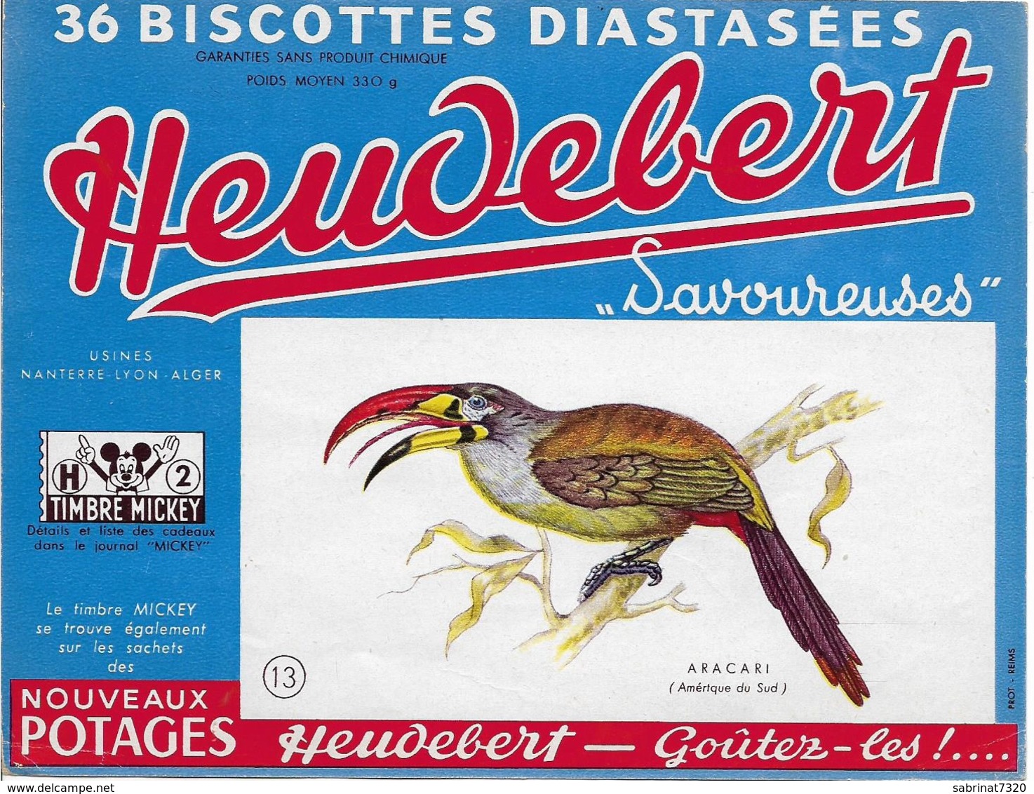 BUVARD 36 Biscottes Diastasées HEUDEBERT "Savoureuses" ARACARI (Amérique Du Sud) - Potages & Sauces